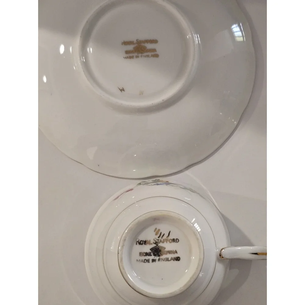 Royal Stafford Bone China Rainbow Floral Painted Cup & Saucer Set Multicolored